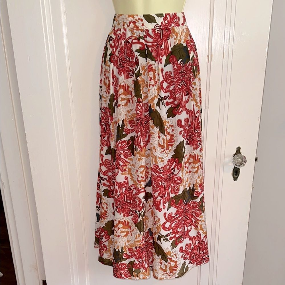 Vintage 70s/80s Perry Ellis Portfolio Floral A-Line Acetate/Silk Midi Skirt‎